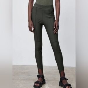 Zara Gray Green Women's Topstitch Leggings + Stirrups Dress Pants L